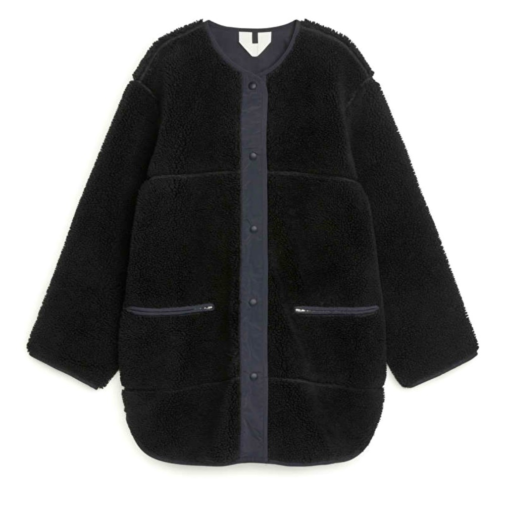 ARKET Sherpa fuzzy oversized jacket black oversized MEDIUM